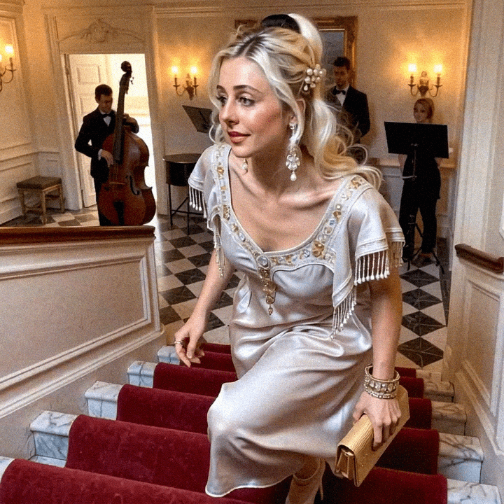 Emma-Jane MacKinnon-Lee in a clouded dreamscape, soft focus frame.