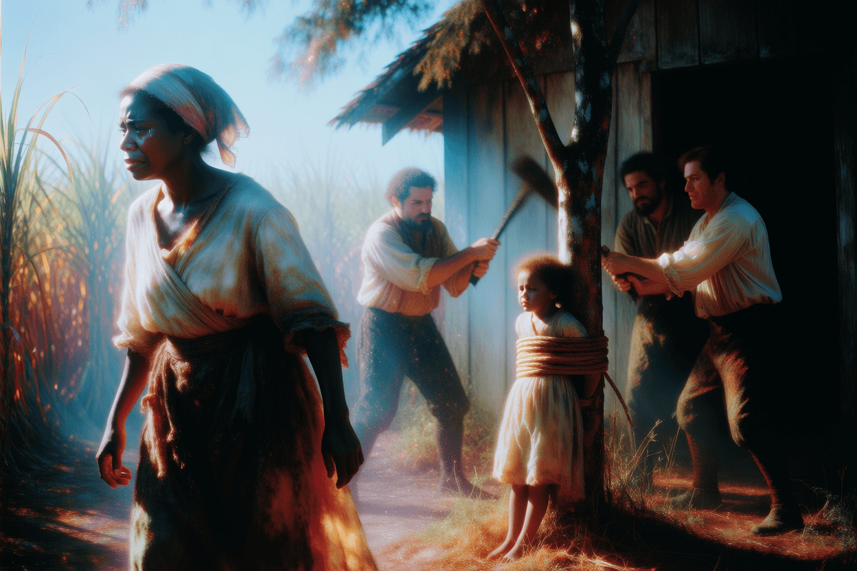 Juncho stands witness as plantation discipline is carried out upon her child at McKinnon’s Estate, Antigua