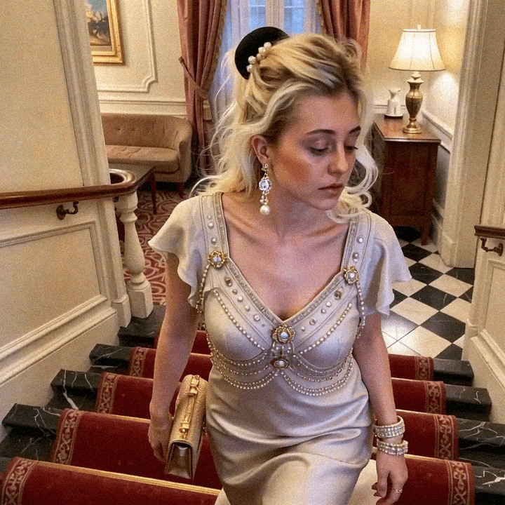 Emma-Jane MacKinnon-Lee in a white dress, minimal and luminous.