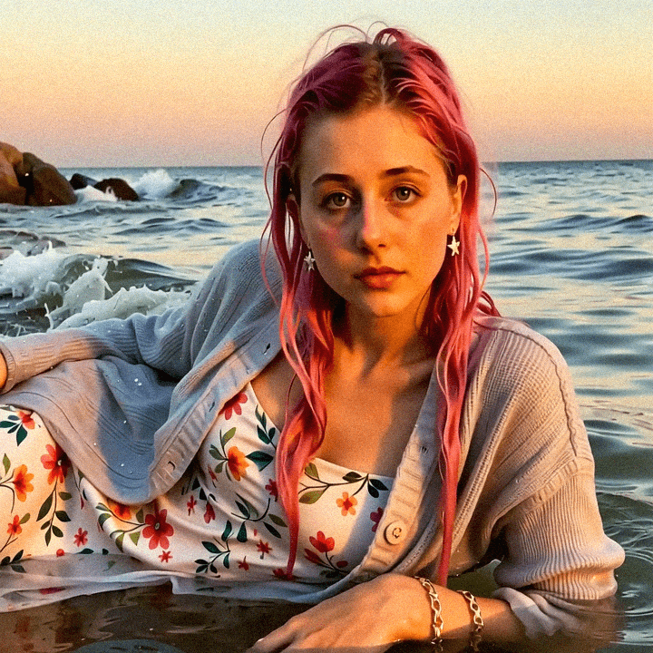 Emma-Jane MacKinnon-Lee at Bells Beach, ocean breeze.