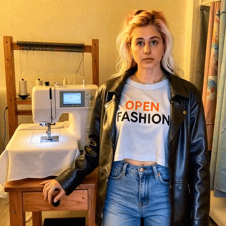 Emma-Jane MacKinnon-Lee wearing open fashion prints