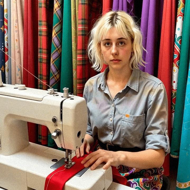 Emma-Jane MacKinnon-Lee sewing red